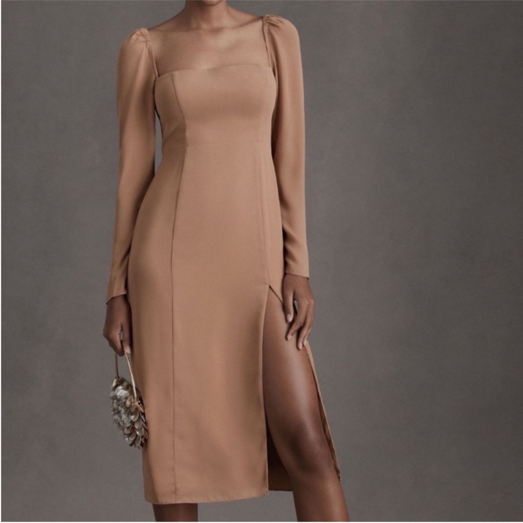 Bhldn Size 4 Kayleigh Georgette Dress In Sienna Long Sleeve Neutral Event Dress